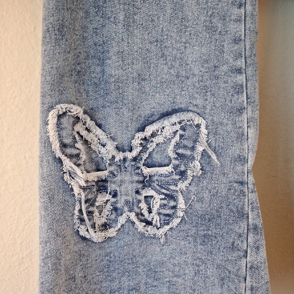 Simple Society Light Blue Butterfly Flared Jeans. NWT Size 13 - Picture 5 of 11